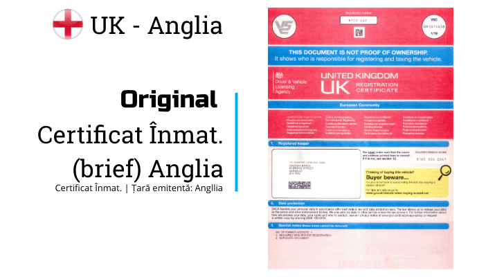 Anglia | Certificat inmatriculare | UK
